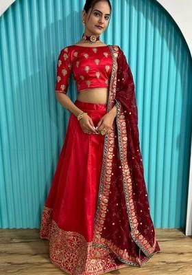 Multicolor Embroidererd Georgette Lehenga Set With Dupatta