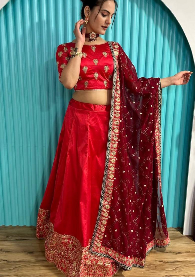 Multicolor Embroidererd Georgette Lehenga Set With Dupatta