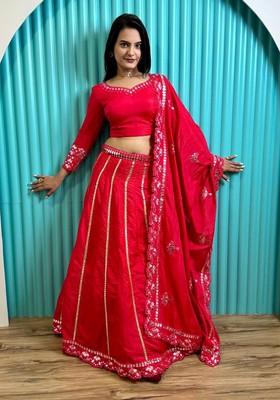 Multicolor Zari Work
 Silk Lehenga Set With Dupatta