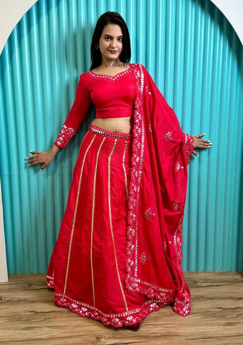 Multicolor Zari Work Silk Blend Lehenga Set With Dupatta for Diwali and Festive Wear - Indya