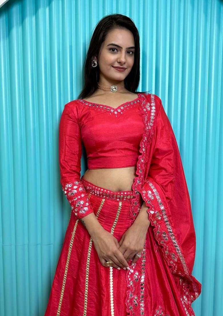 Multicolor Zari Work Silk Blend Lehenga Set With Dupatta for Diwali and Festive Wear - Indya