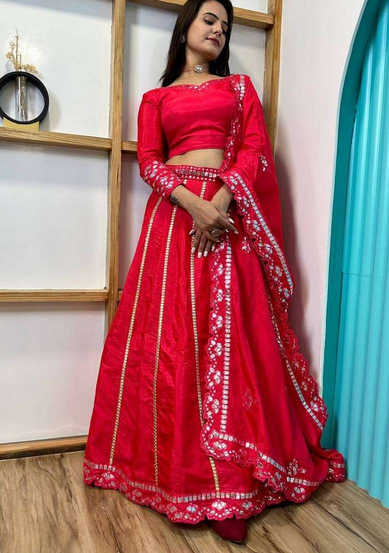 Multicolor Zari Work Silk Blend Lehenga Set With Dupatta for Diwali and Festive Wear - Indya