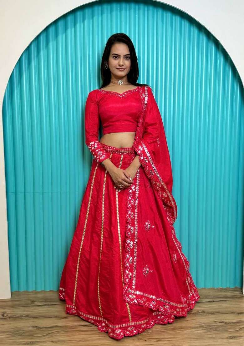 Multicolor Zari Work Silk Blend Lehenga Set With Dupatta for Diwali and Festive Wear - Indya