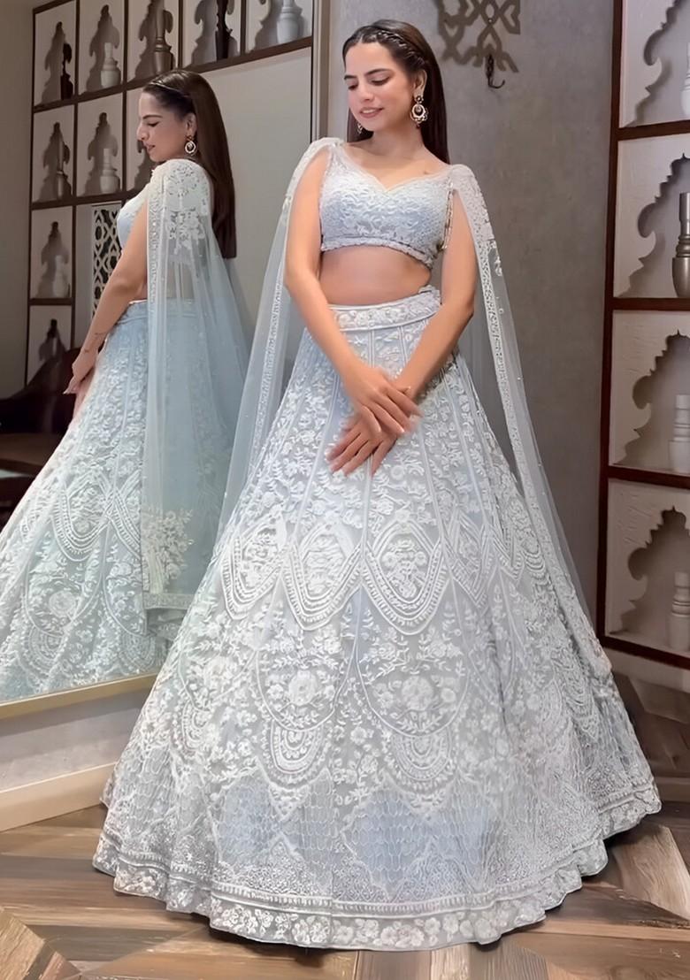 Multicolor Embroidererd Silk Lehenga Set With Dupatta