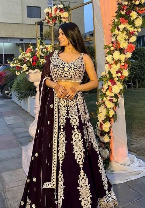 Multicolor Embroidererd Silk Lehenga Set With Dupatta