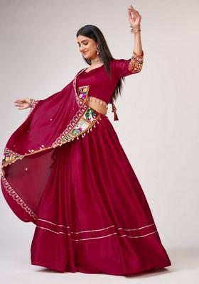 Multicolor Embroidererd Silk Lehenga Set With Dupatta