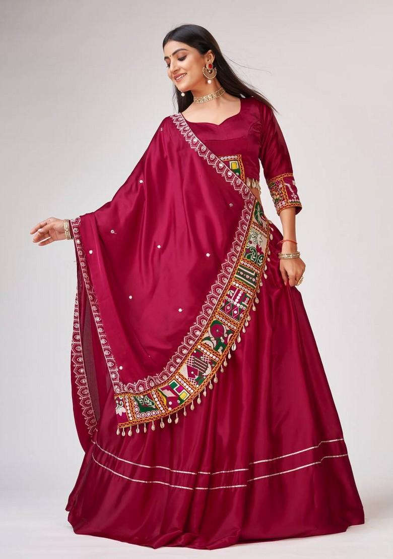 Multicolor Embroidererd Silk Lehenga Set With Dupatta