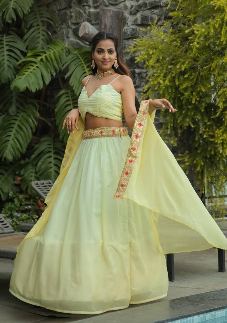 Multicolor Embroidererd Georgette Lehenga Set With Dupatta