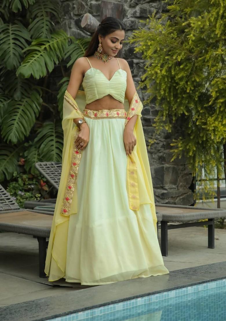 Multicolor Embroidererd Georgette Lehenga Set With Dupatta