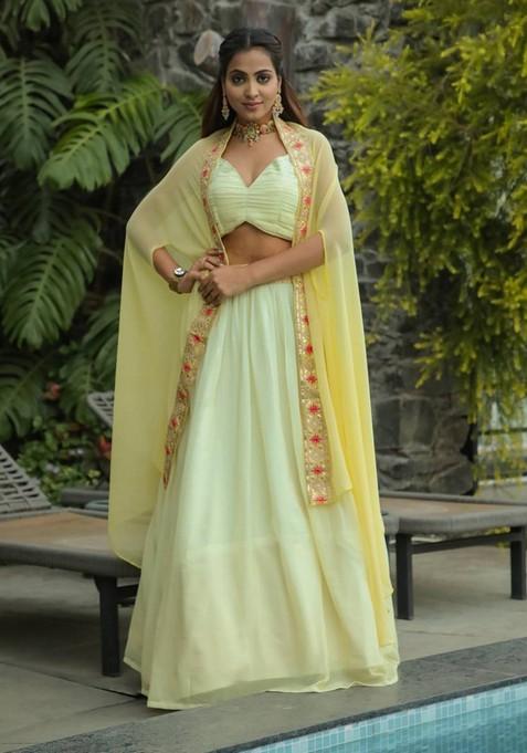 Multicolor Embroidererd Georgette Lehenga Set With Dupatta