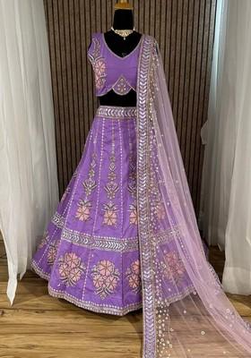 Multicolor Embroidererd Silk Lehenga Set With Dupatta