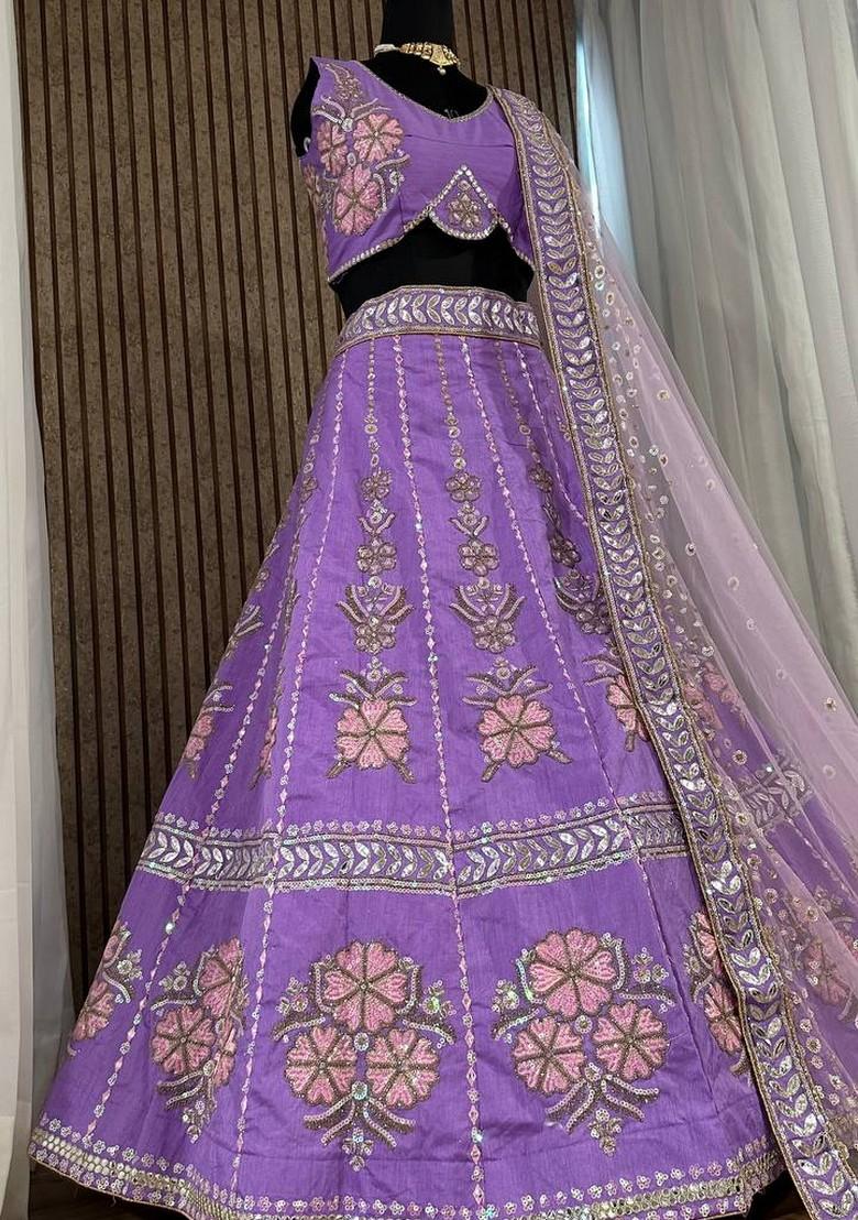 Multicolor Embroidererd Silk Lehenga Set With Dupatta