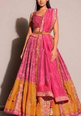 Multicolor Embroidererd Silk Lehenga Set With Dupatta