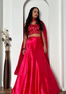 Multicolor Embroidererd Silk Lehenga Set With Dupatta