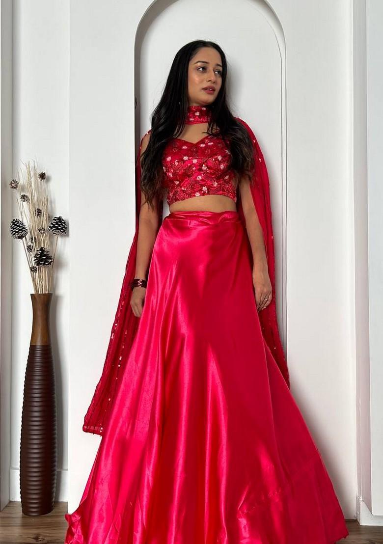 Multicolor Embroidererd Silk Lehenga Set With Dupatta