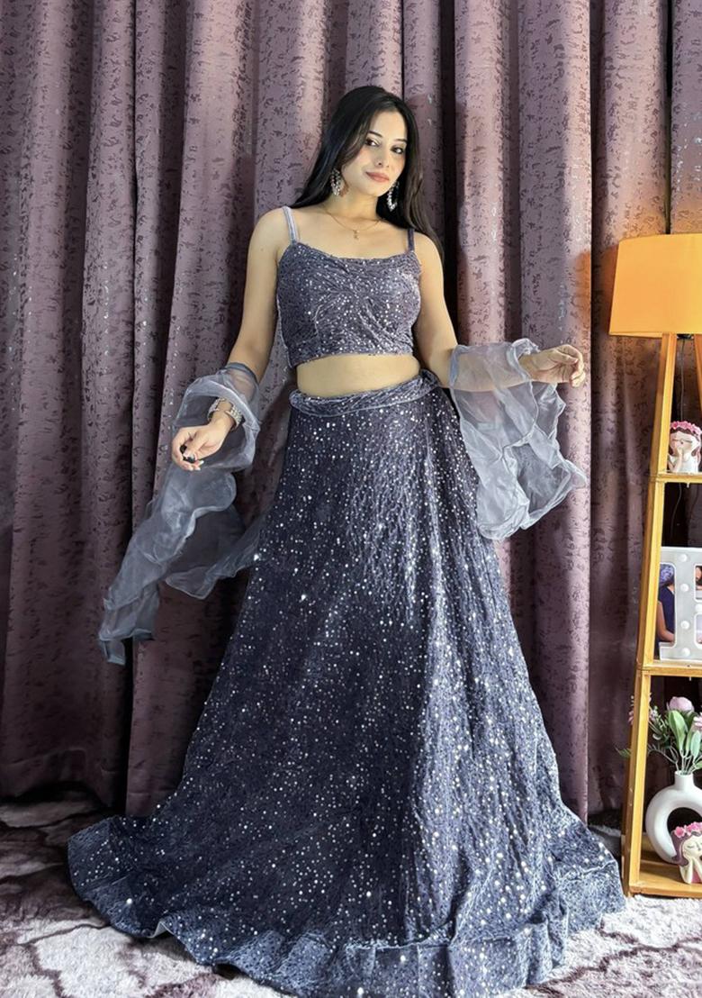 Multicolor Embroidererd Silk Lehenga Set With Dupatta