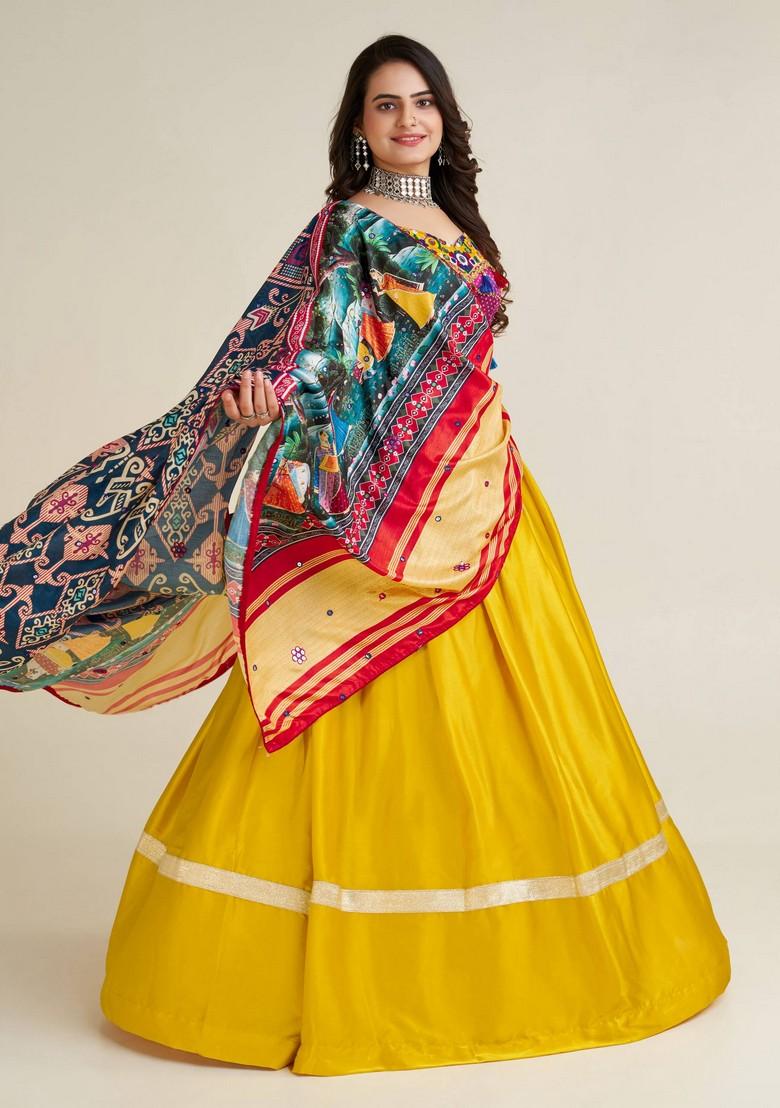 Multicolor Embroidererd Silk Lehenga Set With Dupatta