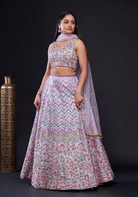 Multicolor Embroidererd Silk Lehenga Set With Dupatta