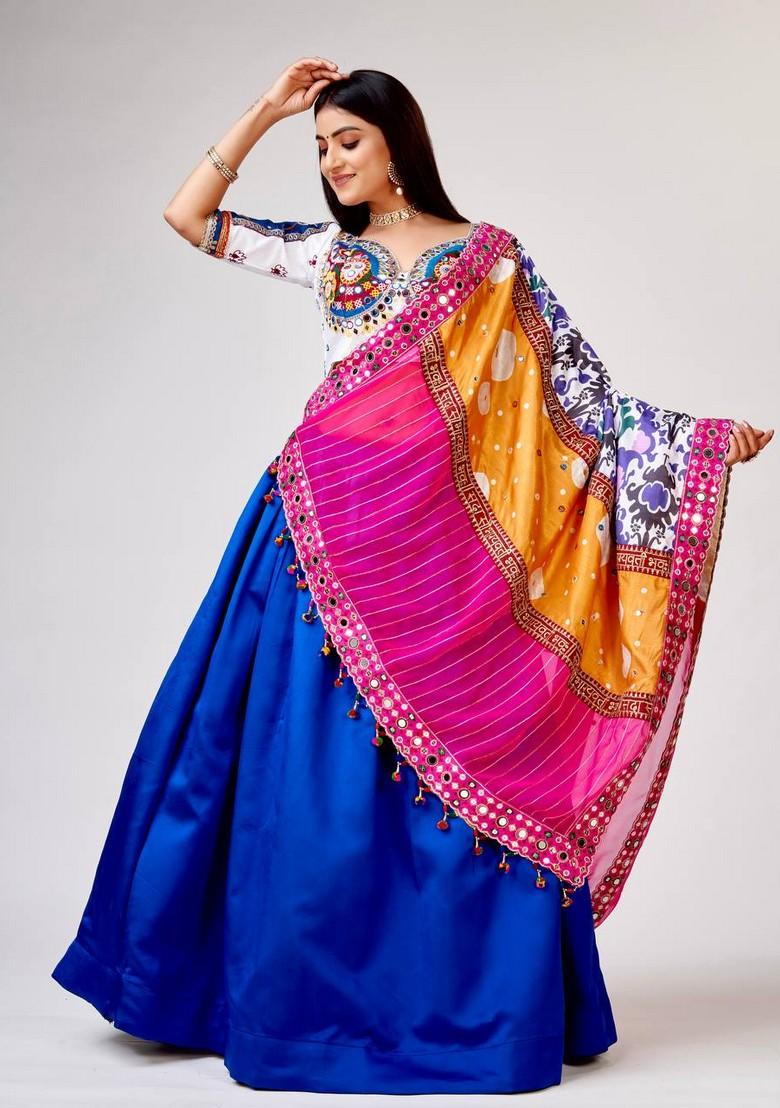 Multicolor Embroidererd Silk Lehenga Set With Dupatta