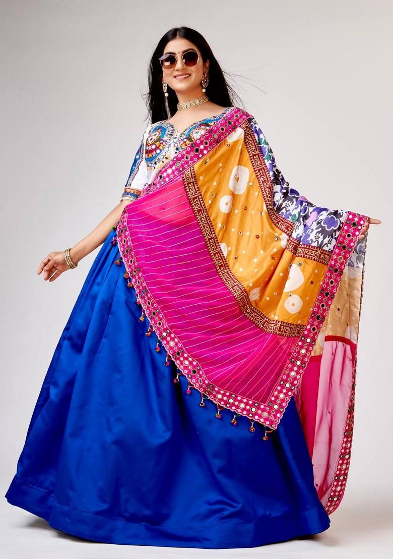 Multicolor Embroidererd Silk Lehenga Set With Dupatta