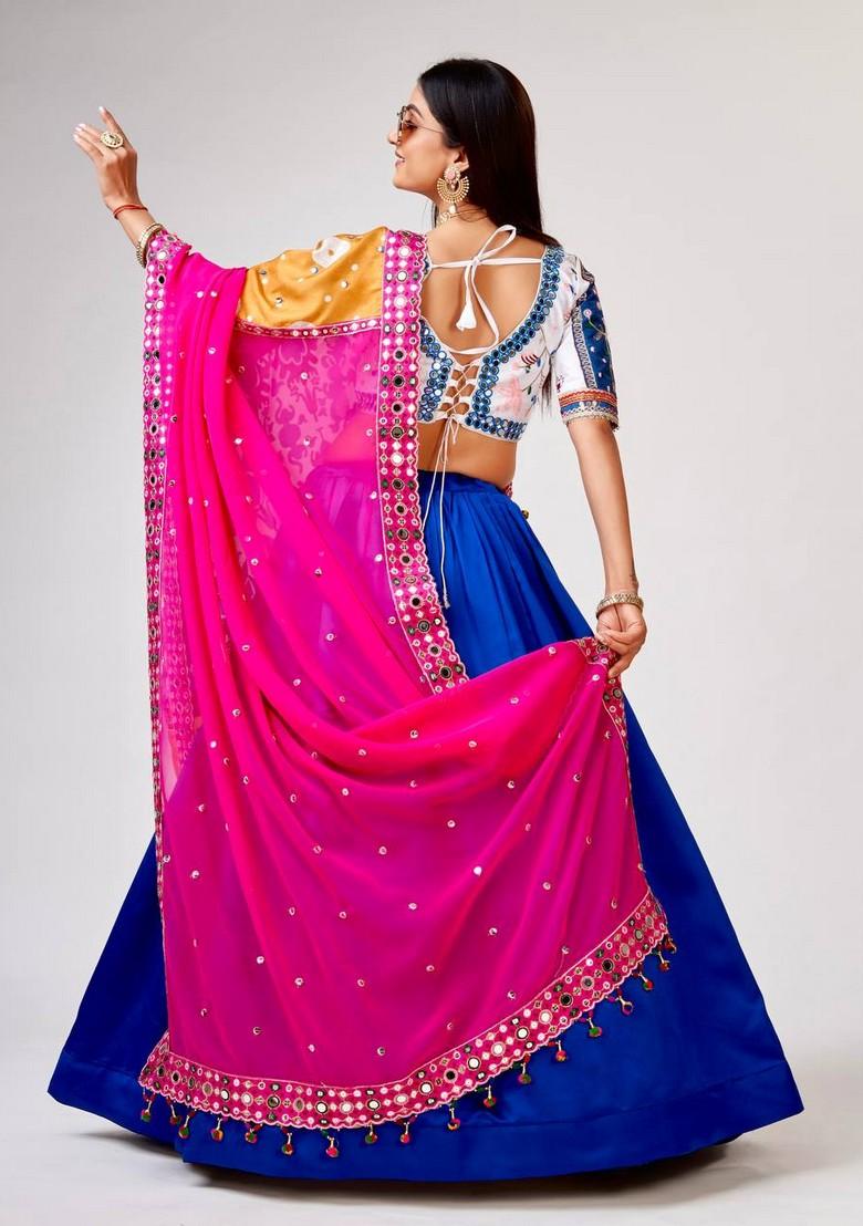 Multicolor Embroidererd Silk Lehenga Set With Dupatta