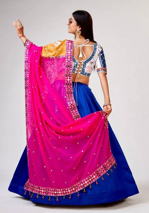 Multicolor Embroidererd Silk Lehenga Set With Dupatta