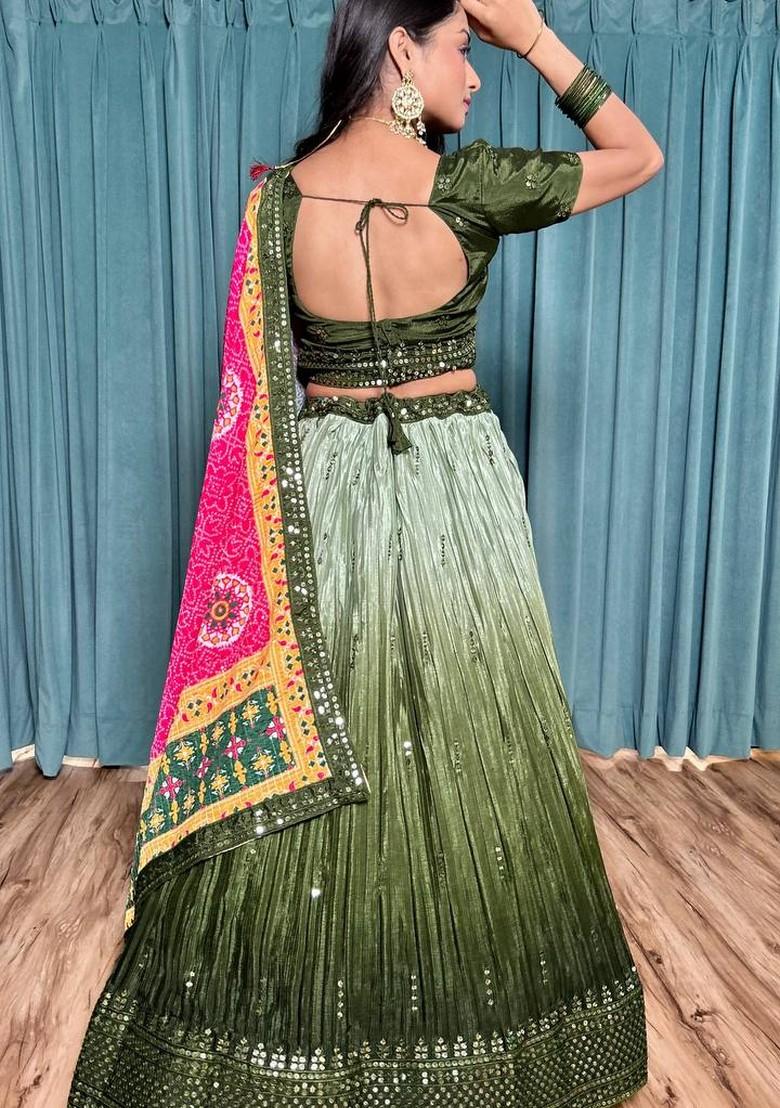 Multicolor Embroidererd Silk Lehenga Set With Dupatta