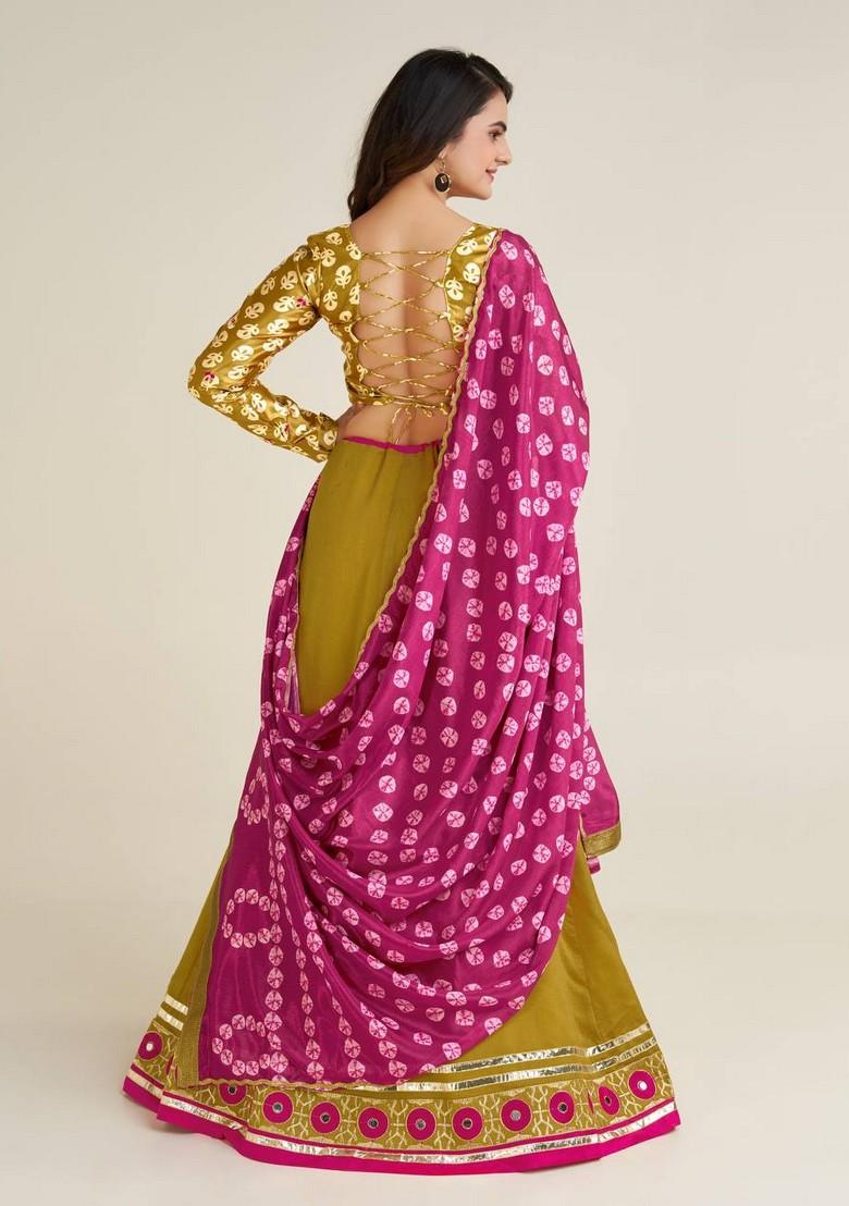 Multicolor Thread Work Silk Lehenga Set With Dupatta
