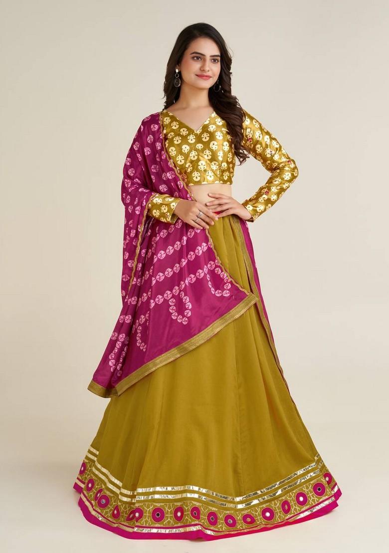 Multicolor Thread Work Silk Lehenga Set With Dupatta