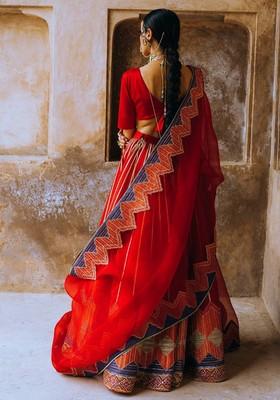 Multicolor Embroidererd Silk Lehenga Set With Dupatta