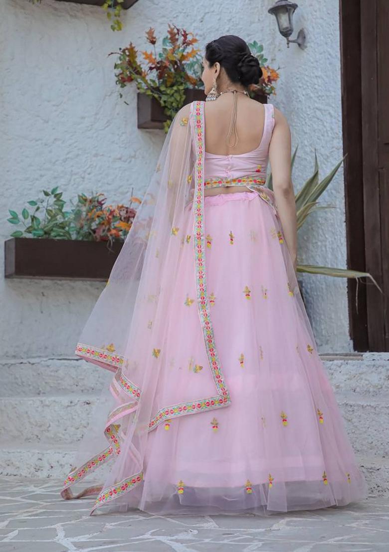 Multicolor Thread Work Silk Lehenga Set With Dupatta