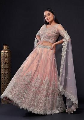 Multicolor Embroidererd Georgette Lehenga Set With Dupatta