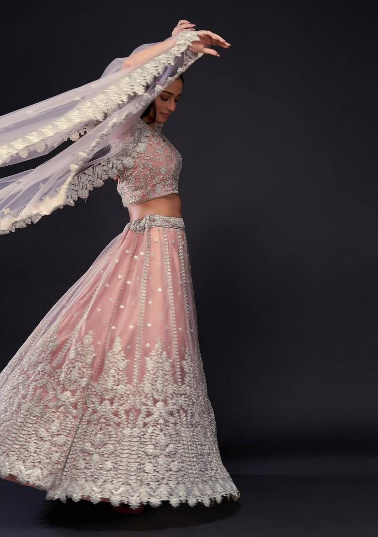 Multicolor Embroidererd Georgette Lehenga Set With Dupatta