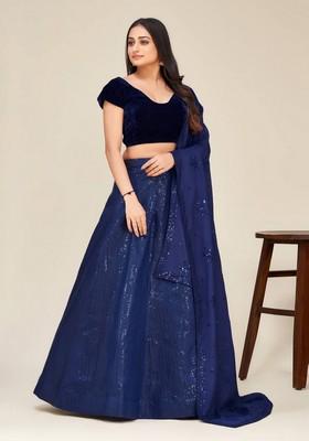 Multicolor Embroidererd Silk Lehenga Set With Dupatta