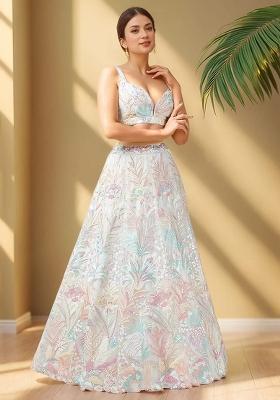 Off White Embroidererd Net Lehenga Set With Dupatta