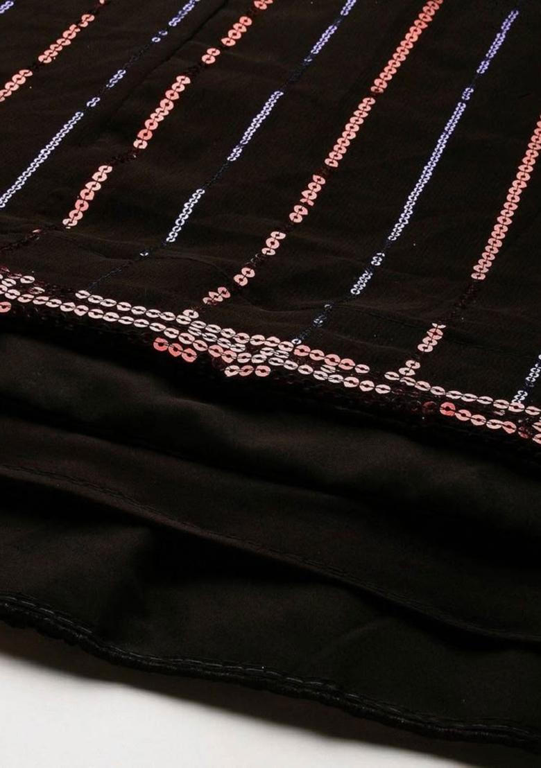 Black Embroidererd Georgette Lehenga Set With Dupatta