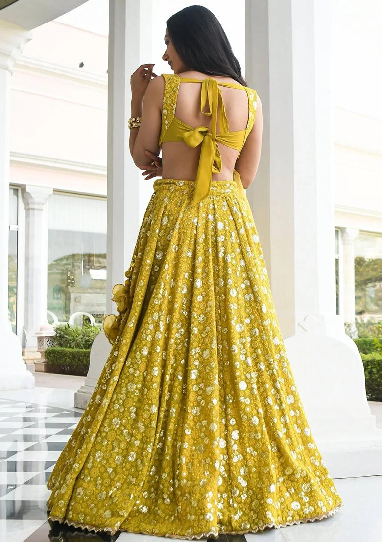 Yellow Embroidererd Georgette Lehenga Set With Dupatta