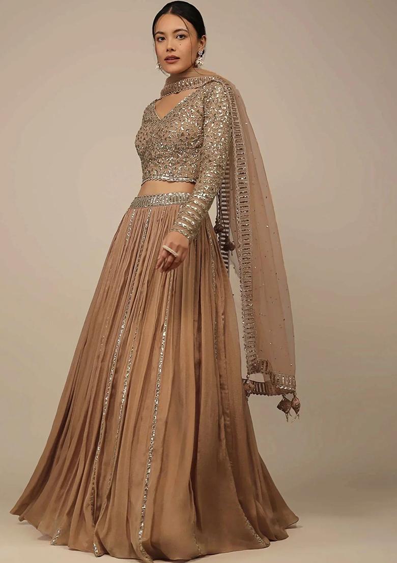 Beige Embroidererd Georgette Lehenga Set With Dupatta