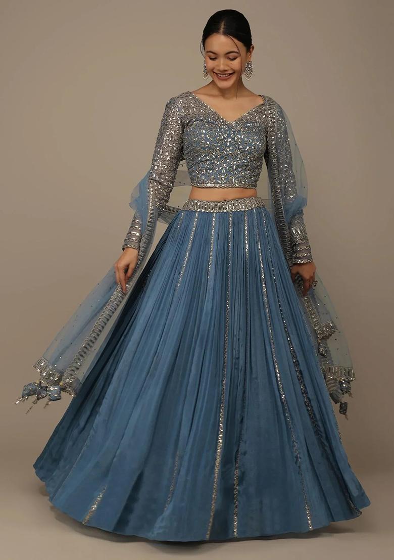 Blue Embroidererd Georgette Lehenga Set With Dupatta