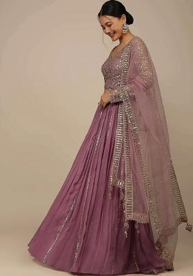 Pink Embroidererd Georgette Lehenga Set With Dupatta