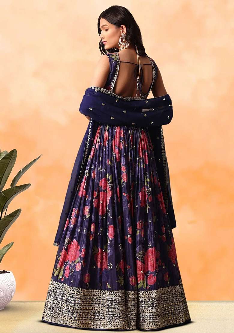 Purple Embroidererd Chinnon With Dupatta Lehenga Set for Diwali | Wedding & Festive Wear - Indya