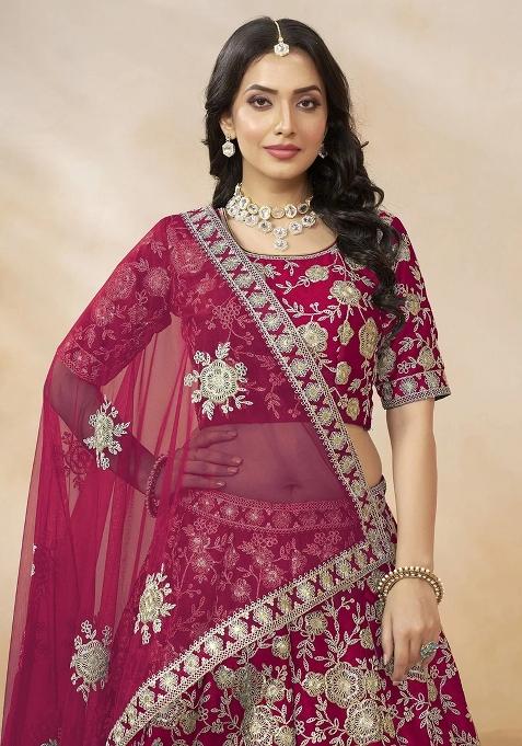 Pink Embroidererd Silk Lehenga Set With Dupatta