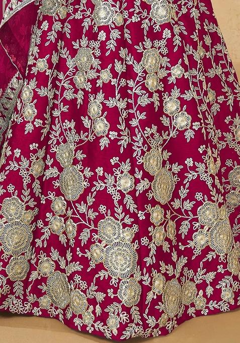 Pink Embroidererd Silk Lehenga Set With Dupatta