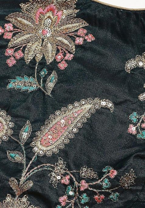 Green Embroidererd Silk Lehenga Set With Dupatta