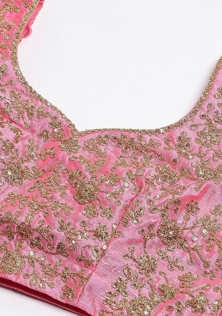 Purple Embroidererd Silk Lehenga Set With Dupatta