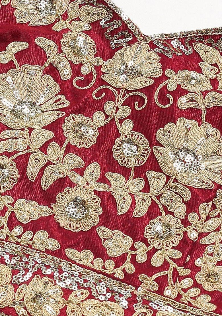 Maroon Embroidererd Silk Lehenga Set With Dupatta
