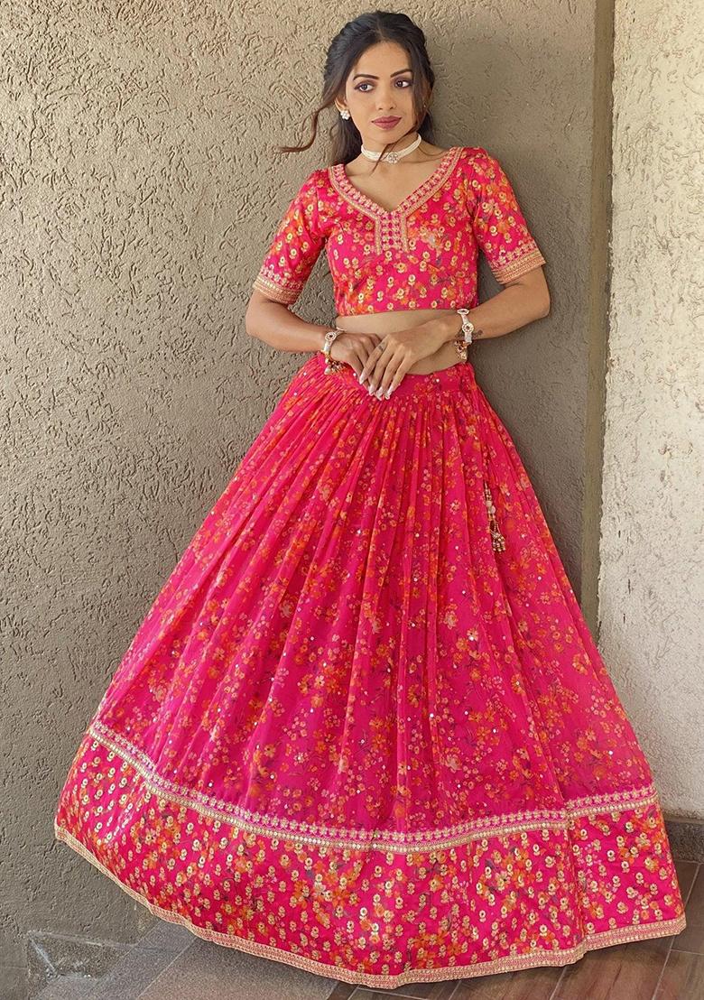 Pink Embroidererd Net Lehenga Set With Dupatta