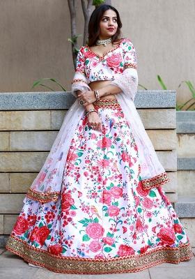 White Embroidererd Silk Lehenga Set With Dupatta