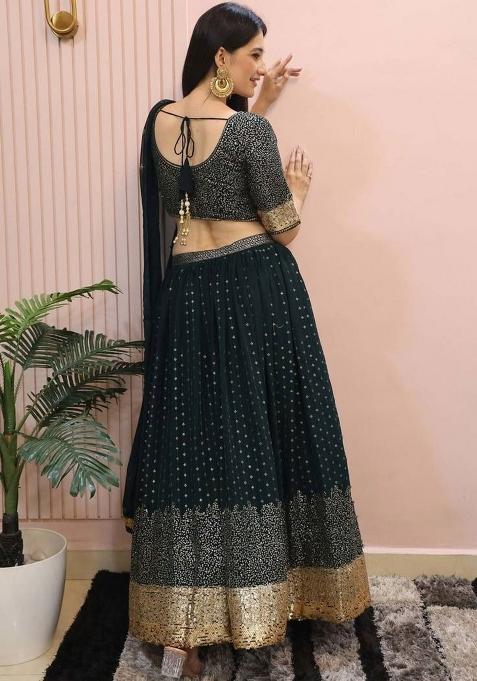 Green Embroidererd Georgette Lehenga Set With Dupatta