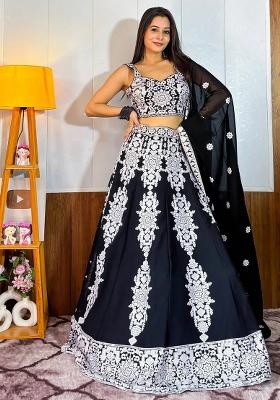 Black Embroidererd Georgette Lehenga Set With Dupatta